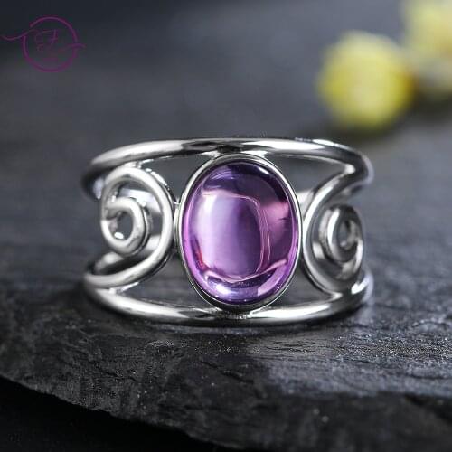 S925 Sterling Silver Ring for Women Natural Amethyst Ring Luxury Elegant Finger Ring Engagement Wedding Party Gift