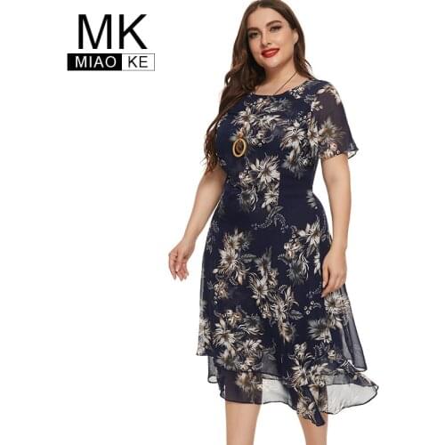 2020 Summer womens Plus Size Print Flower Dress fashion Ladies Chiffon party elegant dresses 4XL 5XL 6XL