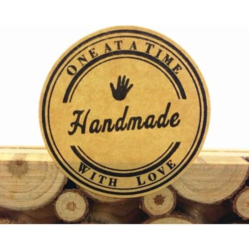 1000 Pcs/lot Kraft Handmade With Love Sticker Round Gift Seal Label Stickers For Handmade Products With A Cute Hands