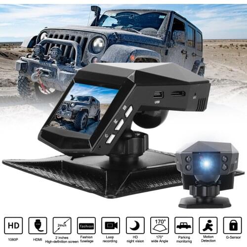 HD Night Vision 2 Inch Video Recorder Driving Recorder Center Console Cycle Recording 1080P Car DVR Dual Lens 170° Wide Angle