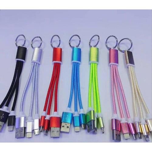 100pcs/Lot Mixed Colors Iphone 2in1 USB Keychain Android Type-C Keyring Iphone HTC Key Chain