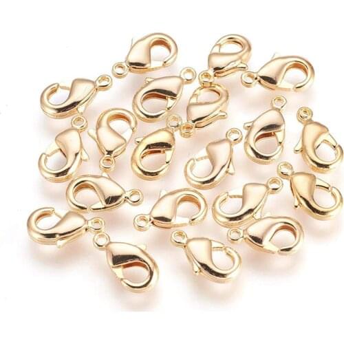 200pcs Brass Lobster Claw Clasps Hook Jewelry Making Supplies Bag Keychain DIY Accessories 12x7x2.5mm, Hole: 1mm F70