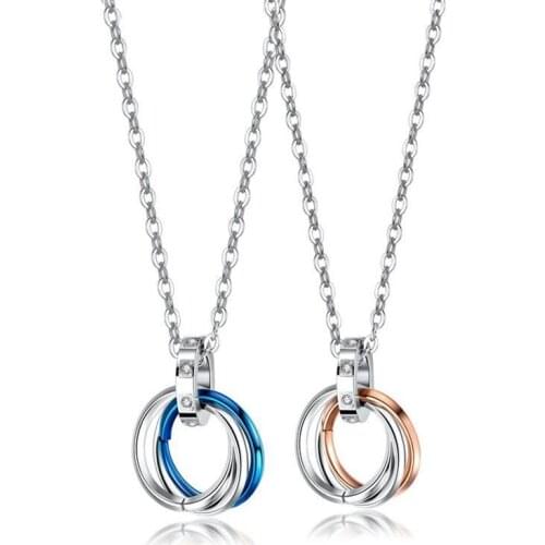 316L Stainless Steel Bijoux Circle Design Cubic Zirconia Pendant Necklace Titanium Chain Collier Necklace For Lovers Collares