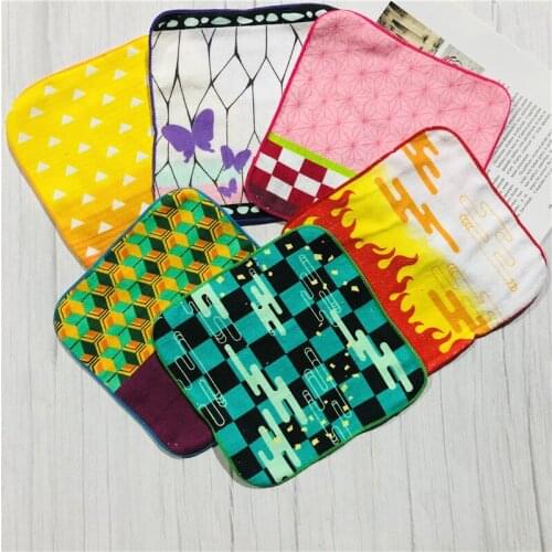 5 Pcs/set New Anime Demon Slayer Kimetsu No Yaiba Face Towels Absorbent Cotton Bath Towel Square Scarf Handkerchief Plush Toys