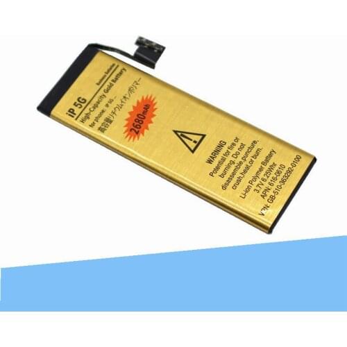 50pcs /lot 2680mAh 0 zero cycle Replacement Gold Li-Polymer Battery For iPhone 5 5G Accumulator Batteries