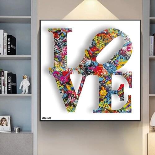 Abstract Street Graffiti Art Letter Love Canvas Painting Posters and Prints Cuadros Wall Art Pictures for Living Room Home Decor
