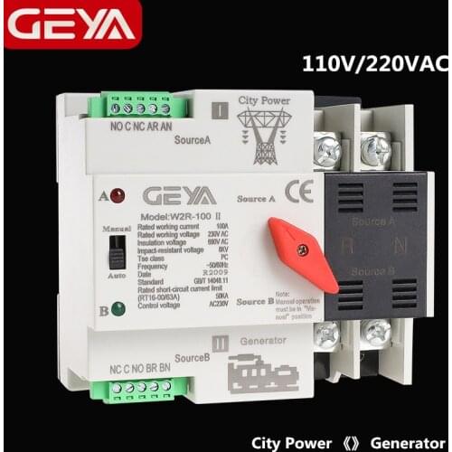 GEYA Mini ATS 2P Automatic Transfer Switch Electrical Selector Switches Dual Power Switch ATS 16A 20A 25A 32A 40A 50A 63A 100A