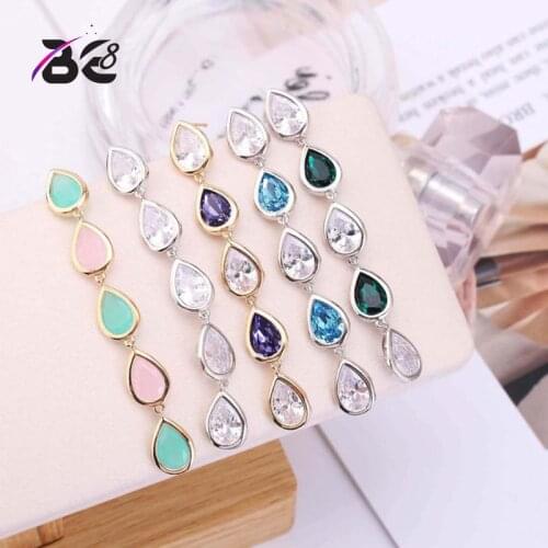 Be 8 New Design Elegant Leaf Shape Long Drop Dangle Earrings AAA CZ Statement Earrings for Girls Jewelry Brincos E600