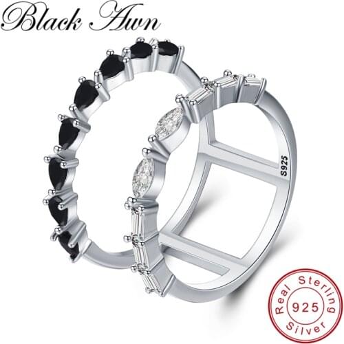 [BLACK AWN] Solid 925 Sterling Silver Rings for Women Wedding Hollow Ring Sterling Silver Jewelry G045