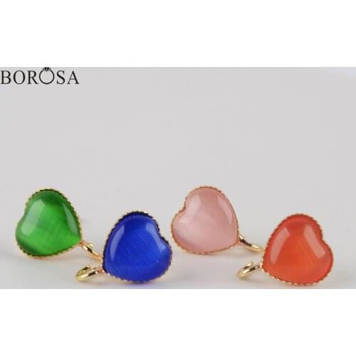 BOROSA Heart Shape Natural Stone Stud Earrings Women Blue Pink Crystal Ear Stud for Earrings Making Diy Jewelry WX1388