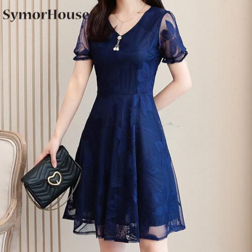 Elegant Party Women Dress Short Sleeve Summer Dress 2021 Lace Vintage Short Dresses Ladies vestidos Plus Size Dress 5XL