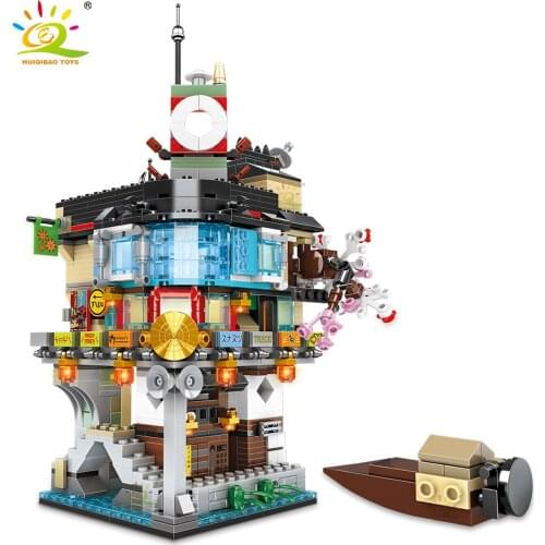 HUIQIBAO 1075Pcs Urban Ninja City House Model Building Blocks City Fight Ninja KAI JAY Weapon Figures Bricks Toys Children Gifts