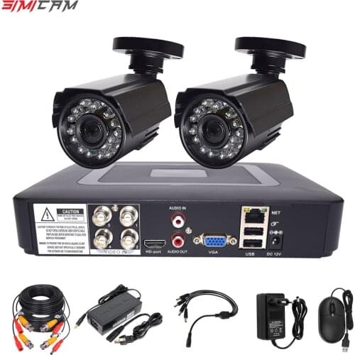 Simicam Video cctv Surveillance camera security system kit 2pcs AHD 2MP 1080P 4ch 5 in 1 video recorder dvr night vision P2P set