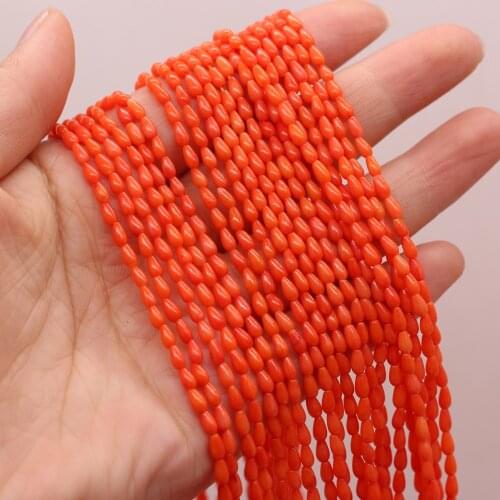 Vibrant Orange Coral Beaded Straight Hole Water Drop for Jewelry Making Necklace DIY Bracelet Accessories Gifts 4x5mm 36cm
