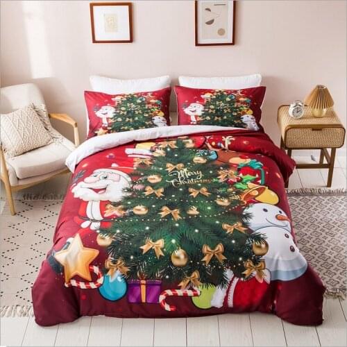 Fanaijia Santa Claus Bedding Sets kids Duvet Cover and Pillowcase Cartoon christmas comforter set Children gift