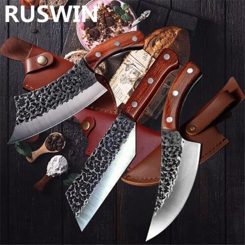 Forged Kitchen Knife Cooking Cleaver Slaughtered Fish Knives Sets Camping Stainless Steel Outdoor Knife Protective Knife Sleeves