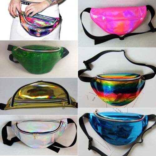 Fashion Women Fanny Pack Waterproof PVC Laser Purse One Shoulder Waist Chest Bag Hip Bag Punk Sport