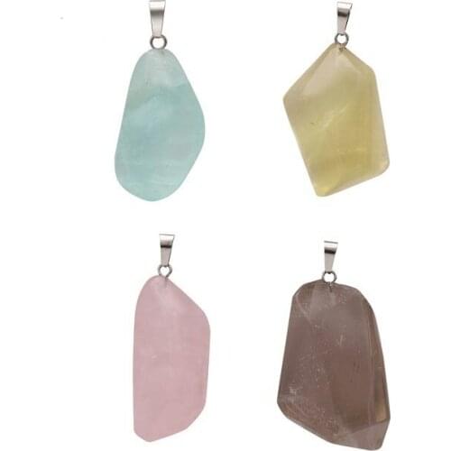 Fashion Irregular Natural Stone Pendant Necklaces Pink Quartz Crystals DIY for Necklace or Jewelry Making
