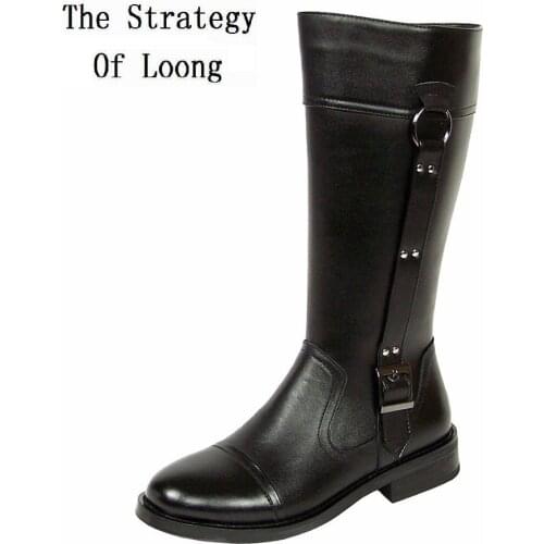 Genuine Leather Men Long Boots Winter Knee High Motorcycle Combat Boots Spring Autumn Man Buckle Riding Army Boots 20200304