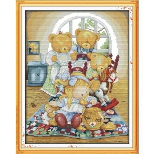 Bear house cross stitch kit cartoon 14ct 11ct count print canvas stitching embroidery DIY handmade needlework