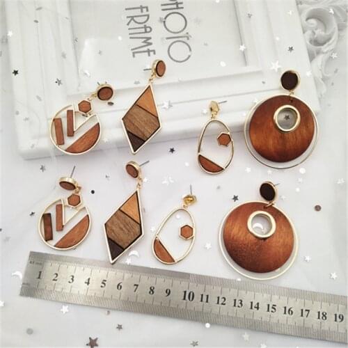 YAOLOGE New Vintage Round Wood Drop Earrings For Women Brincos Square Geometric Dangle Earring 2020 Statement Fashion Jewelry