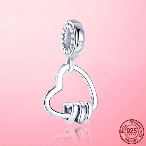 Silver Heart Pendant 925 Sterling Silver Heart to Heart Charms Beads fit Original Pandora Bracelet Necklace DIY Jewelry Making