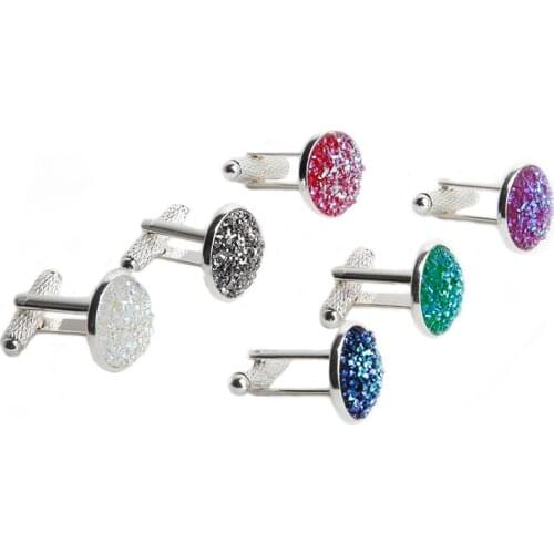 Simple Luxury Colorful Drusy Stone Cufflinks for Men Women Round Rhinestone Cuff links Novelty Shirt Sleeve Buttons Accessories