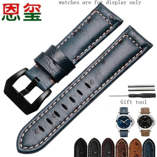 Ostrich pattern Leather watchband 20 22 24 26mm black brown blue wristband Replacement strap for PAM111 441 mens bracelet