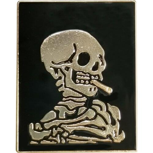 RSHCZY Black And Golden Skeleton Enamel Pin For Men Quit Smoking Brooch Coat Bag Badges Jewelry Gift