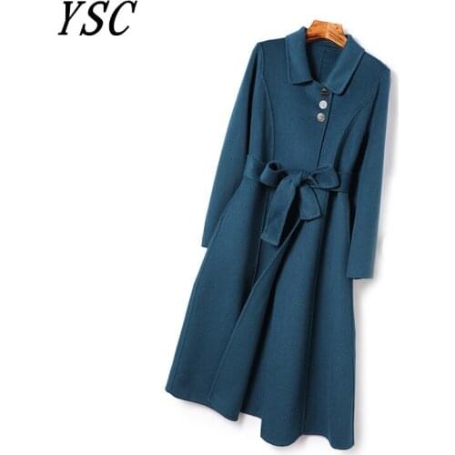 Handmade 2020 New design high quality Double face fabric Wool Coat Doll Collar Loose Thickening coat Sleeve Belt decoration