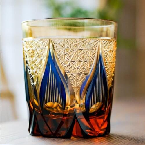 Man Blown Delicate Bohemian Czech Crystal Glass Hand Cut to Clear Glassware Japanese Edo Kiriko Style Water Cup Gift Box Pack