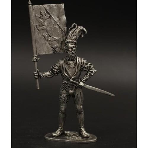 Switzerland Mercenary Flag Bearer Statue 1/30 60mm Tin Metal Ancient Soldier Model Medieval Knight 16th Century Decoration