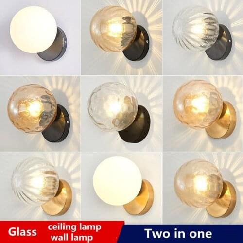 Nordic Round Glass Ball Ceiling Lamp Restaurant Decor Round Glass Wall Lights For Aisle Corridor Lights Bedroom Bedside E27