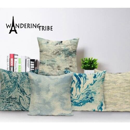 Nordic Decoration Home Throw Pillow Covers Vintage Decorative Cushion Covers Linen Ocean Sea Wave Pattern Polyester Pillows