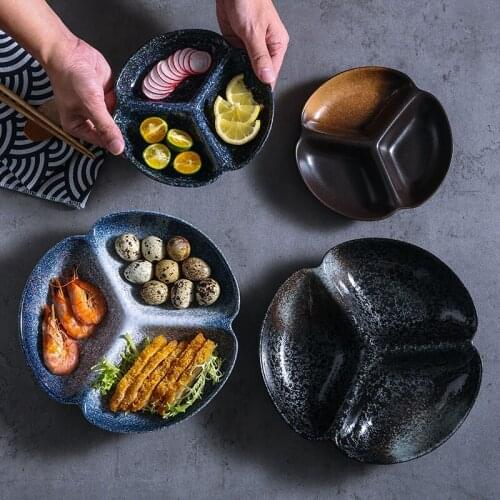 Japanese-style dinner plates ceramic household three partition set breakfast tableware dinnerware set plates CN(Origin)