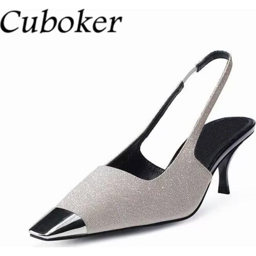 Brand Designer Women High Heel Pumps Patchwork Back Strap Female Heels Bling Party Dress Runway 6 CM Heel High Women Shoes Mujer
