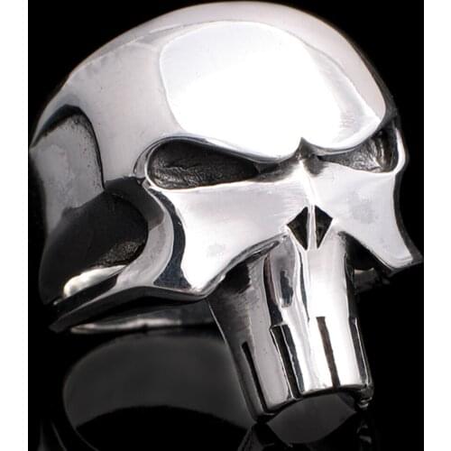 Solid 925 Sterling Silver Skull Punisher Mens Ring