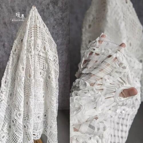 Unique Mesh Gauze Fabric White Hollowed out Circular Pattern DIY Decor Patchwork Skirt Gown Wedding Dress Lace Designer Fabric