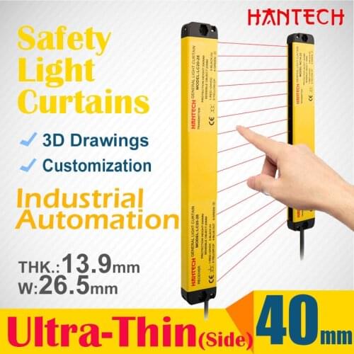 Safety Light Curtain 40MM Ultra-thin 24V PNP NPN Safety Grating Sensor Measurement Automation Light Curtains Infrared