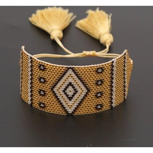 Bohemian Handmade Beaded Miyuki Rice Beads Geometric Demon Eye Wide Bracelet Female Cuff Bracelet Female charm bracelets