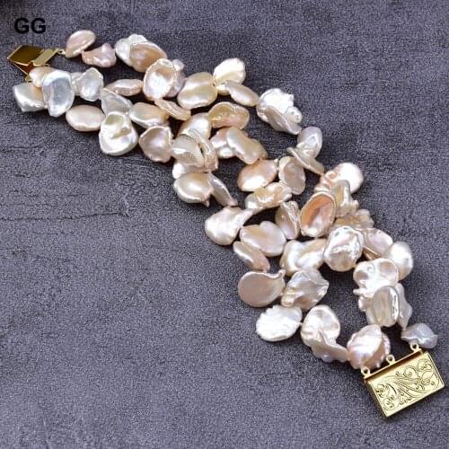 JK 3 Strands Top-Drilled Pink Keshi Pearl Bracelet For Women