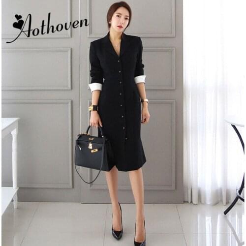 Business Woman Black OL Mermaid Dress 2018 Autumn Formal Single Breasted Long Sleeve Bodycon Notched Collar Work Dress Vestidos