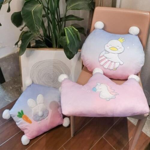 1pcs Ins Nordic Style Plush Cushion Cute Crown Unicorn Chair Cushion Puffer Ball Kawaii Duck Seat Pad Soft Gift Home Decoration