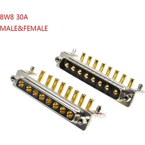 1PCS 8W8 30A MALE FEMALE high current CONNECTOR right angle D-SUB adapter PCB solder type 8pin plug jack high power 8 Position
