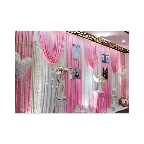 10*20ft (3m*6m width) wedding birthday party decor ice silk baby pink with swag wall hanging stage curtains backdrop