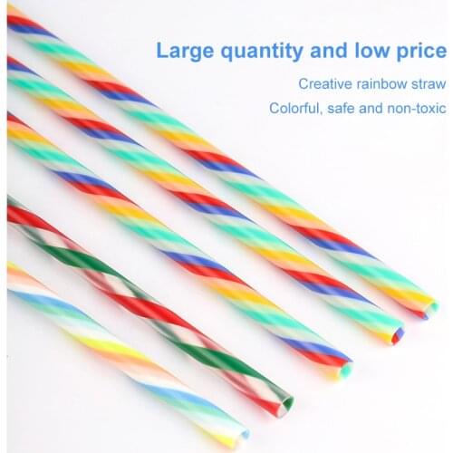 20pcs Cocktail Straw Thick Tube Spiral Rainbow Straw Party Rainbow Cocktail Straw Disposable Straw Hawaii Beach Party Decoration