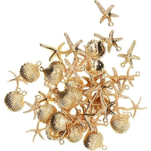 20pcs Starfish Shell Alloy Charms Floating Gold Tone Nautical Pendants DIY Earring Necklace Bracelet Jewelry Accessories XL913