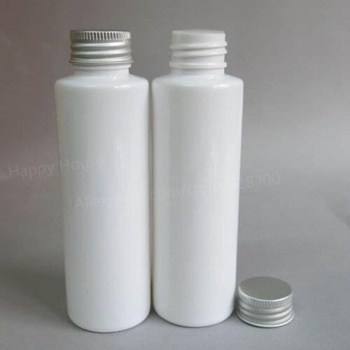 24 x 100ml Flat Shoulder White PET Toner and Lotion Bottle with Aluminum Cap with Insert Whosale
