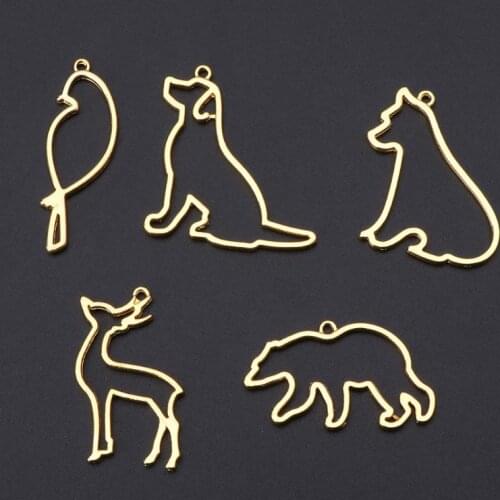 5Pcs Bird Deer Dog Bear Animals Blank Frames Pendant Bezel Setting Resin Jewelry XX9C