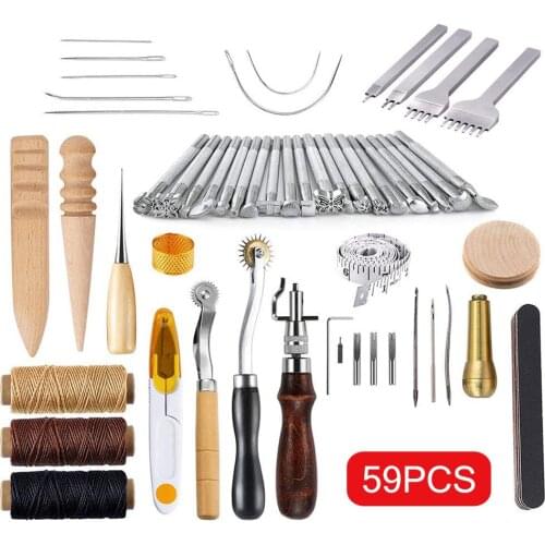 59 Pcs/Set Professional Leather Craft Hand Tools Kit For Hand Sewing Stitching Stamping Saddle Making Handmade DIY Tools Set